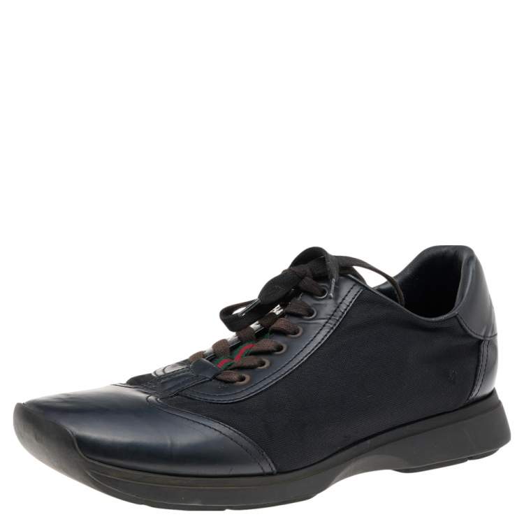 Pre Owned Gucci Black Leather And Nylon Low Top Sneakers Size 45.5