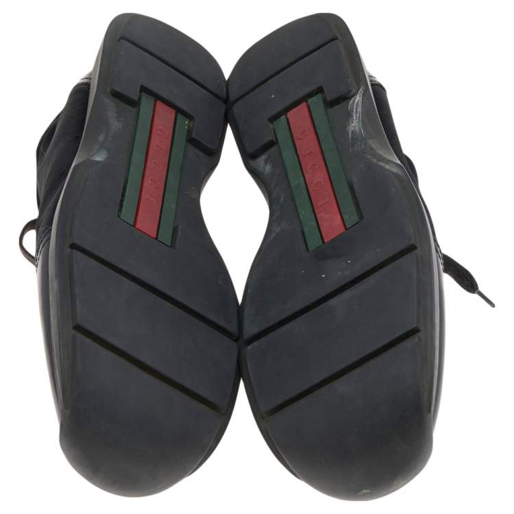 Pre Owned Gucci Black Leather And Nylon Low Top Sneakers Size 45.5