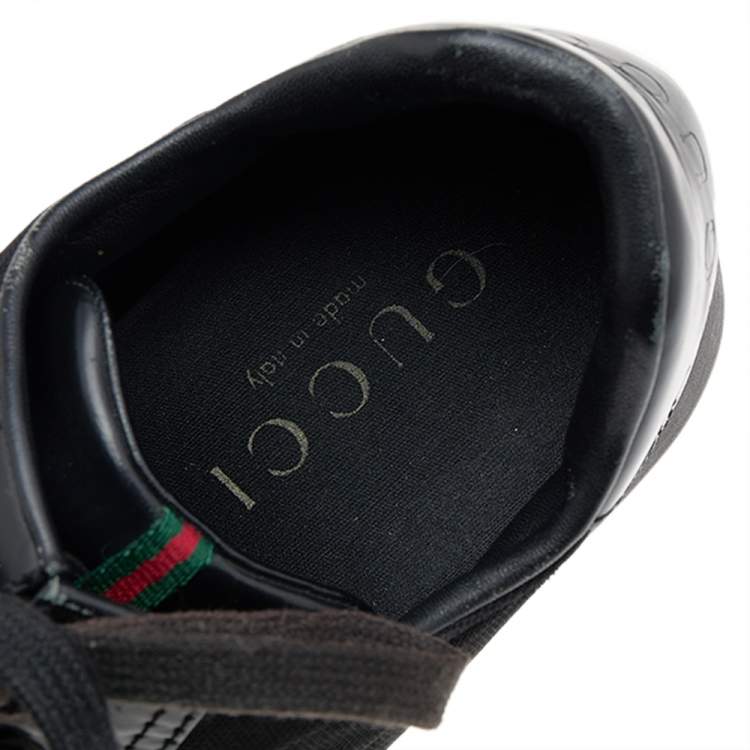 Pre Owned Gucci Black Leather And Nylon Low Top Sneakers Size 45.5