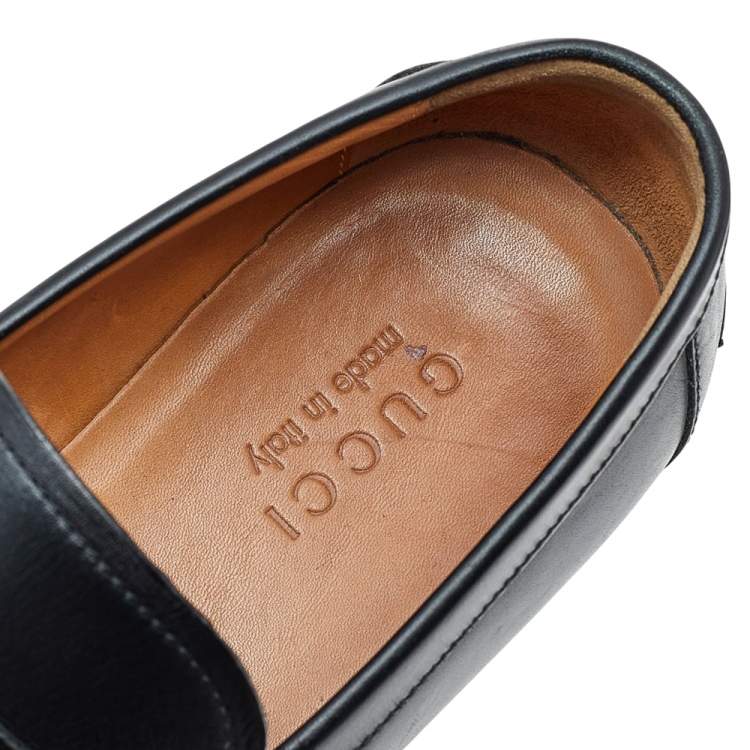 Pre Owned Gucci Black Leather Slip On Loafers Size 41