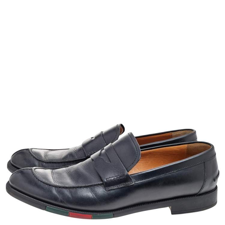 Pre Owned Gucci Black Leather Slip On Loafers Size 41