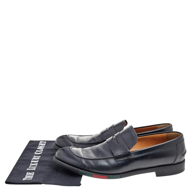 Pre Owned Gucci Black Leather Slip On Loafers Size 41