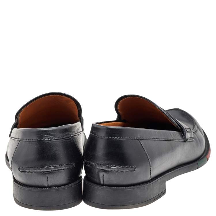 Pre Owned Gucci Black Leather Slip On Loafers Size 41