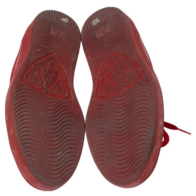 Pre Owned Gucci Red Leather Perforated Interlocking G Low Top Sneakers Size 42