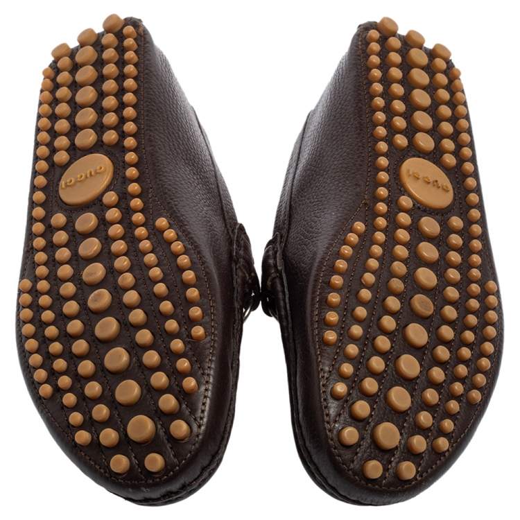 Pre Owned Gucci Brown Leather Horsebit Web Detail Driver Loafers Size 41.5