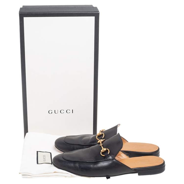 Pre Owned Gucci Black Leather Princetown Horsebit Mules Size 40.5