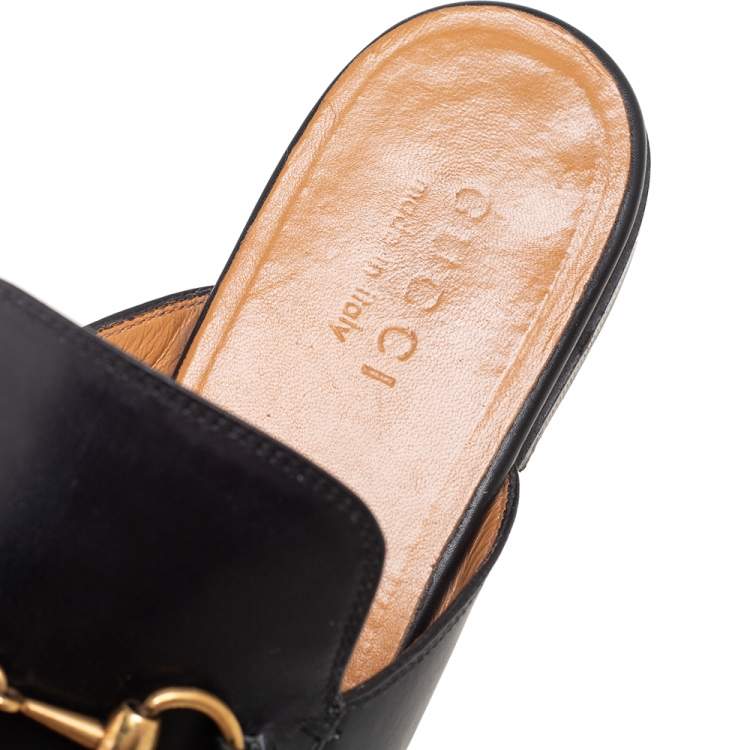Pre Owned Gucci Black Leather Princetown Horsebit Mules Size 40.5