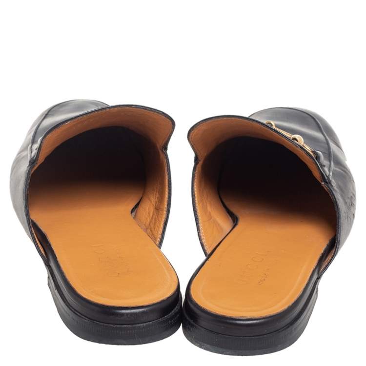 Pre Owned Gucci Black Leather Princetown Horsebit Mules Size 40.5