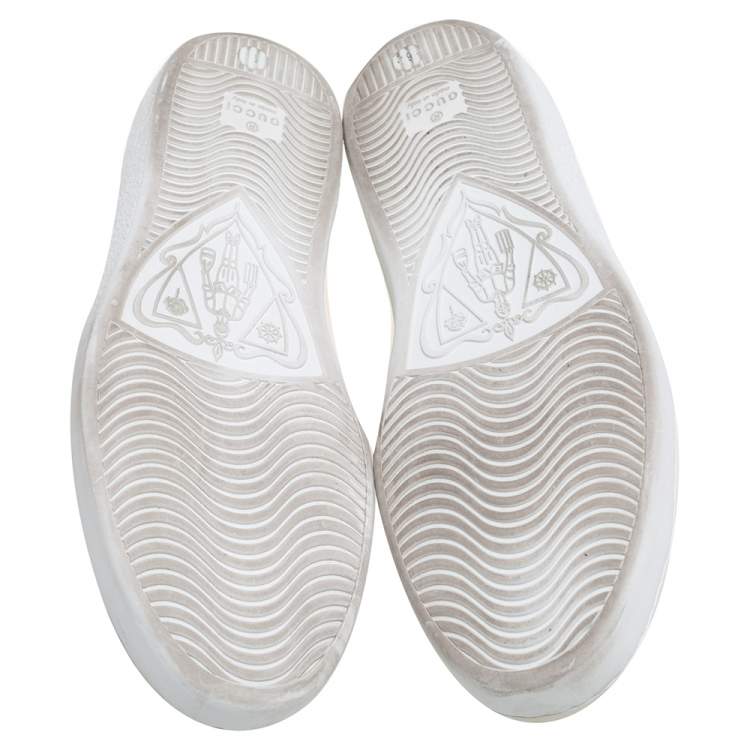 Pre Owned Gucci White Leather Interlocking G Ace Lace Up Sneakers Size 40