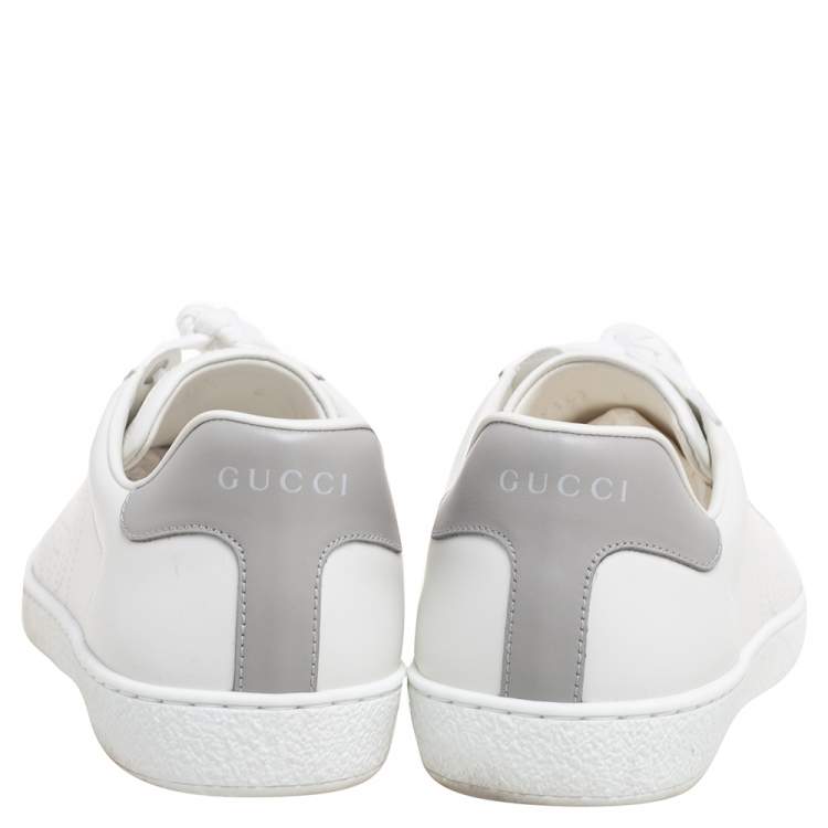 Pre Owned Gucci White Leather Interlocking G Ace Lace Up Sneakers Size 40