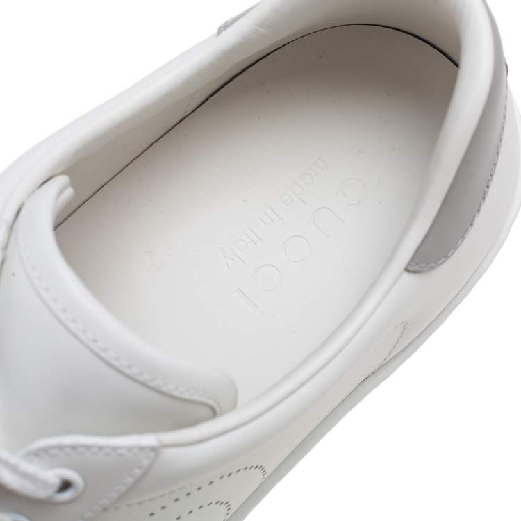 Pre Owned Gucci White Leather Interlocking G Ace Lace Up Sneakers Size 40
