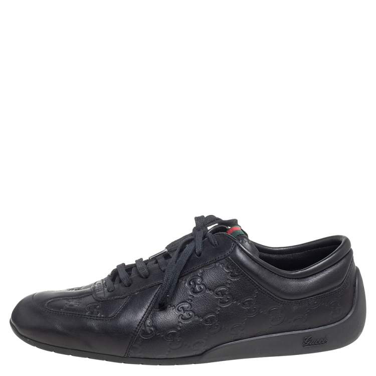 Pre Owned Gucci Black Guccissima Leather Low Top Sneakers Size 43.5