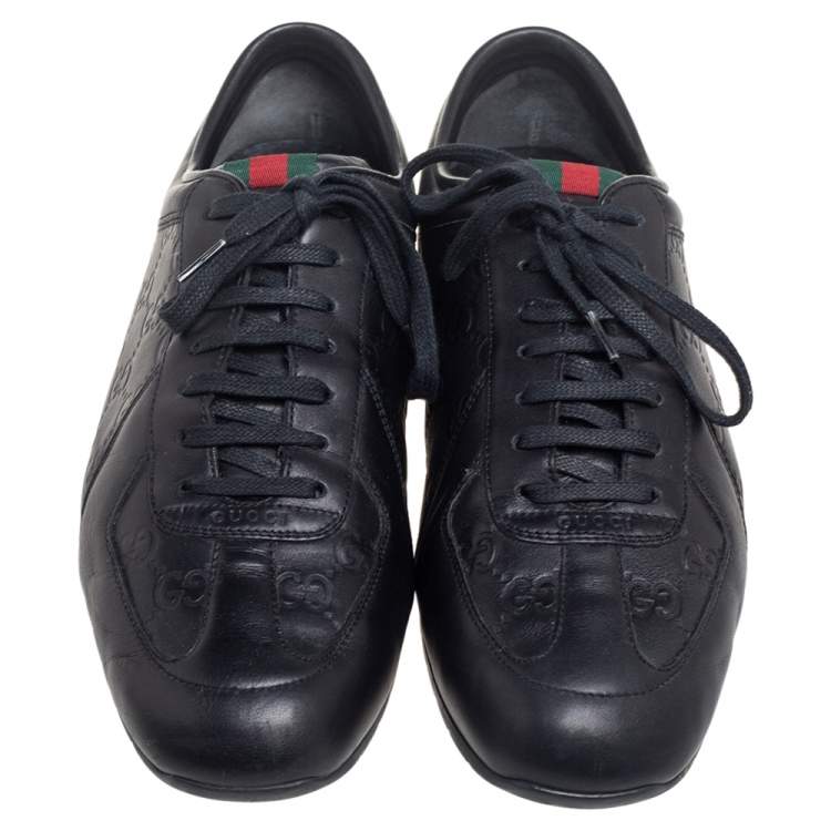 Pre Owned Gucci Black Guccissima Leather Low Top Sneakers Size 43.5
