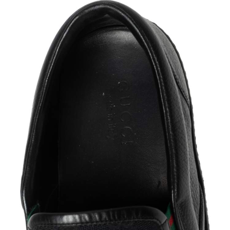 Pre Owned Gucci Black GG Canvas and Leather Slip-On Sneakers Size 44