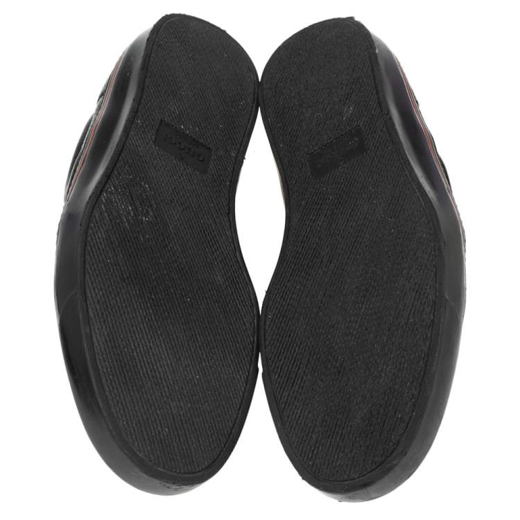 Pre Owned Gucci Black GG Canvas and Leather Slip-On Sneakers Size 44