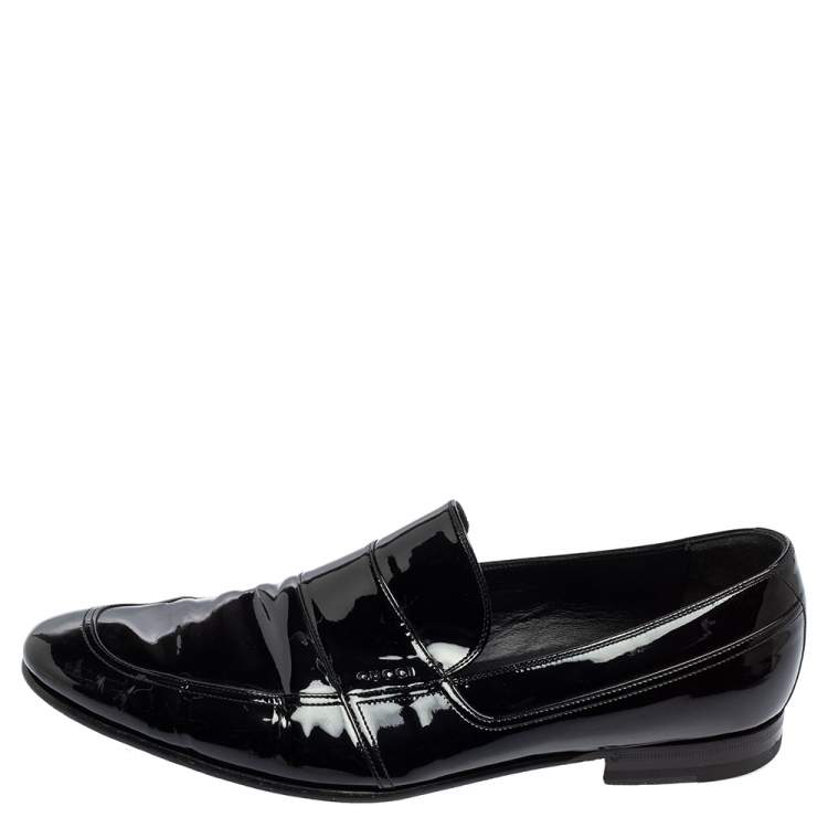 Pre Owned Gucci Black Patent Leather Slip-on Loafers Size 43