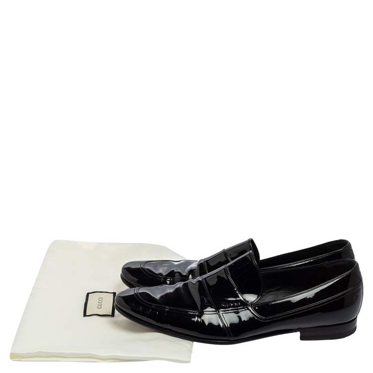 Pre Owned Gucci Black Patent Leather Slip-on Loafers Size 43