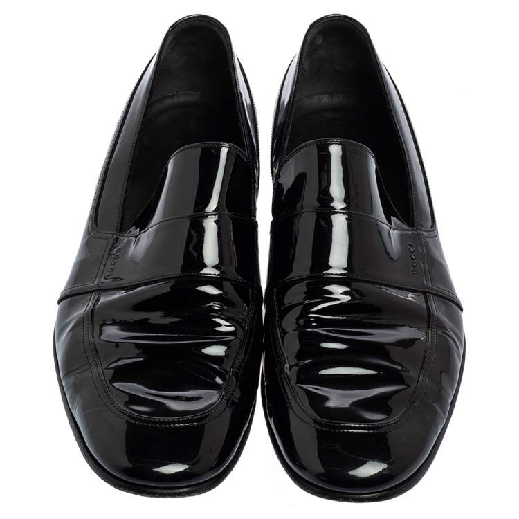 Pre Owned Gucci Black Patent Leather Slip-on Loafers Size 43