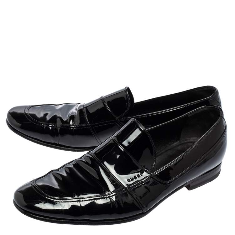 Pre Owned Gucci Black Patent Leather Slip-on Loafers Size 43