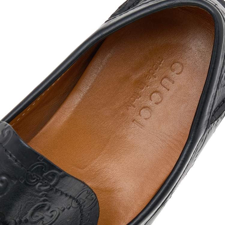 Pre Owned Gucci Black Guccissima Leather Bamboo Slip on Loafers Size 42.5