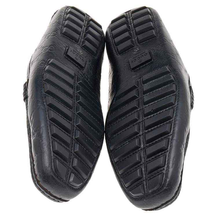 Pre Owned Gucci Black Guccissima Leather Bamboo Slip on Loafers Size 42.5