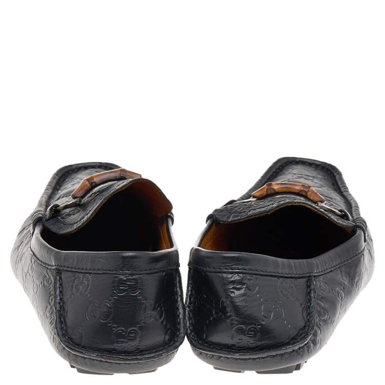 Pre Owned Gucci Black Guccissima Leather Bamboo Slip on Loafers Size 42.5