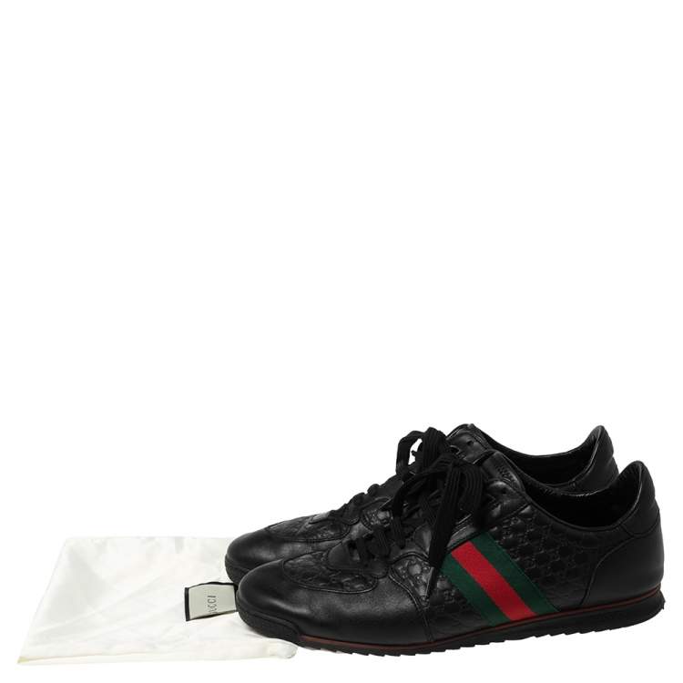 Pre Owned Gucci Black Microguccissima Leather Web Low Top Sneakers Size 43.5