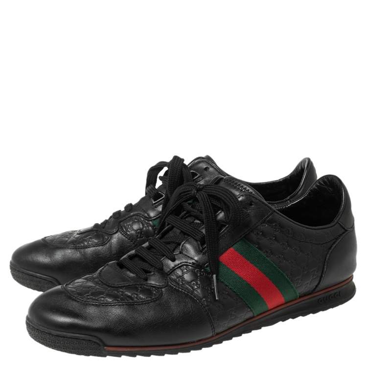 Pre Owned Gucci Black Microguccissima Leather Web Low Top Sneakers Size 43.5