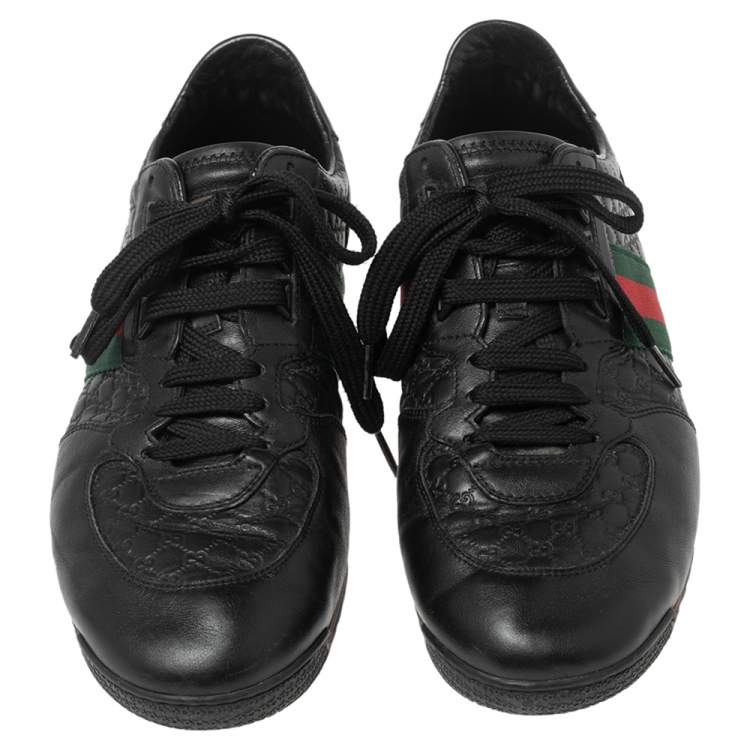 Pre Owned Gucci Black Microguccissima Leather Web Low Top Sneakers Size 43.5