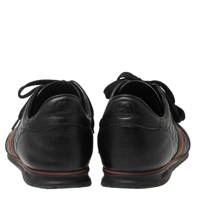 Pre Owned Gucci Black Microguccissima Leather Web Low Top Sneakers Size 43.5