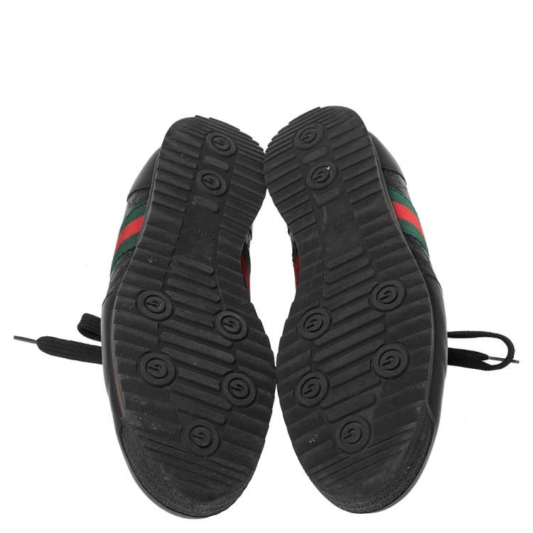 Pre Owned Gucci Black Microguccissima Leather Web Low Top Sneakers Size 43.5