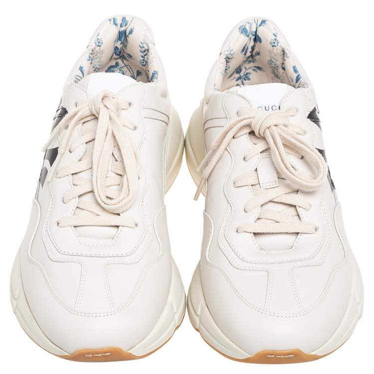 Pre Owned Gucci Mystic Cream Leather NY Yankees Rhyton Low-Top Sneakers Size 42
