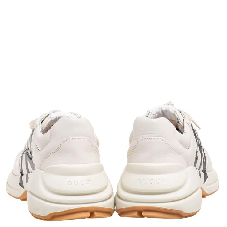 Pre Owned Gucci Mystic Cream Leather NY Yankees Rhyton Low-Top Sneakers Size 42