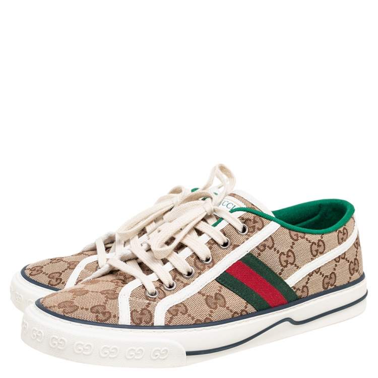 Pre Owned Gucci Beige/Brown GG Supreme Canvas Low Top Sneakers Size 41.5