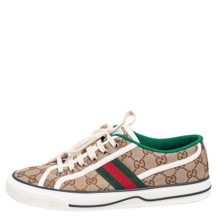 Pre Owned Gucci Beige/Brown GG Supreme Canvas Low Top Sneakers Size 41.5