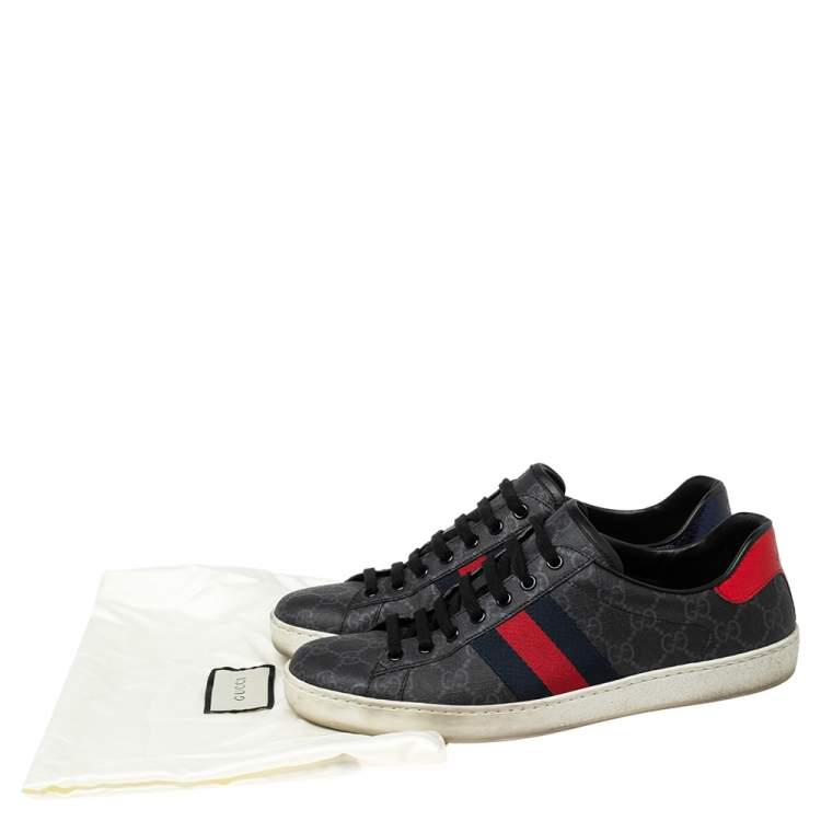 Pre Owned Gucci Black GG Supreme Canvas Web Ace Low-Top Sneakers Size 42