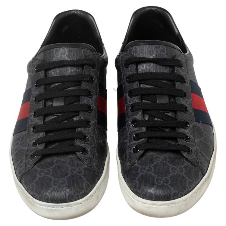 Pre Owned Gucci Black GG Supreme Canvas Web Ace Low-Top Sneakers Size 42