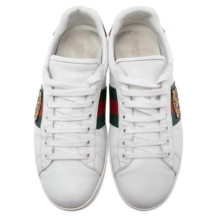 Pre Owned Gucci White Leather Ace Web Low Top Sneakers Size 42.5