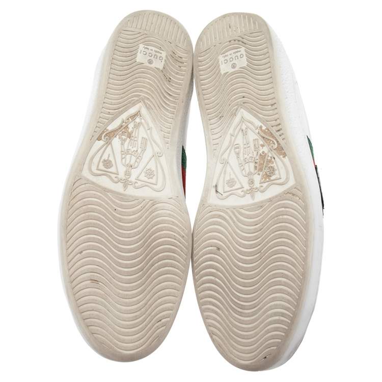Pre Owned Gucci White Leather Ace Web Low Top Sneakers Size 42.5
