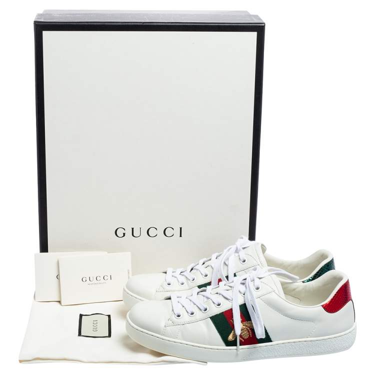 Pre Owned Gucci White Leather Web Ace Sneakers Size 41.5