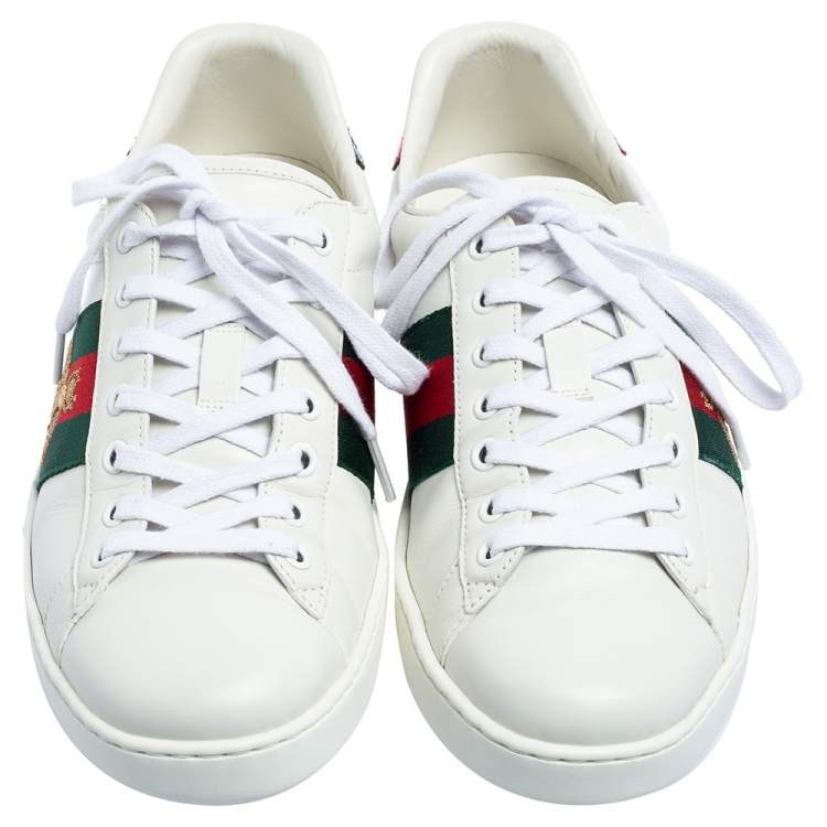 Pre Owned Gucci White Leather Web Ace Sneakers Size 41.5