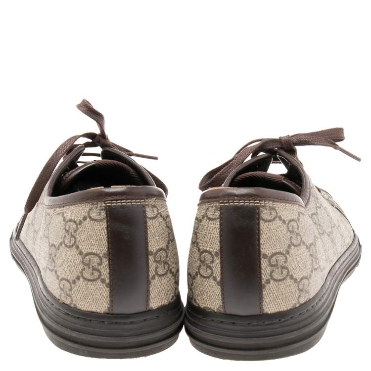 Pre Owned Gucci Brown GG Canvas and Leather Low-Top Sneakers Size 44