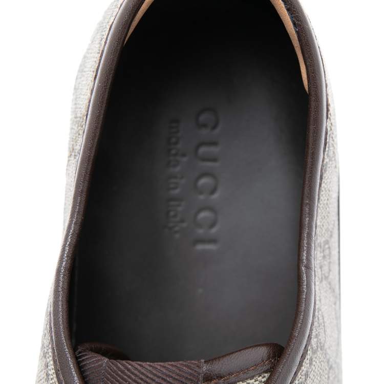 Pre Owned Gucci Brown GG Canvas and Leather Low-Top Sneakers Size 44