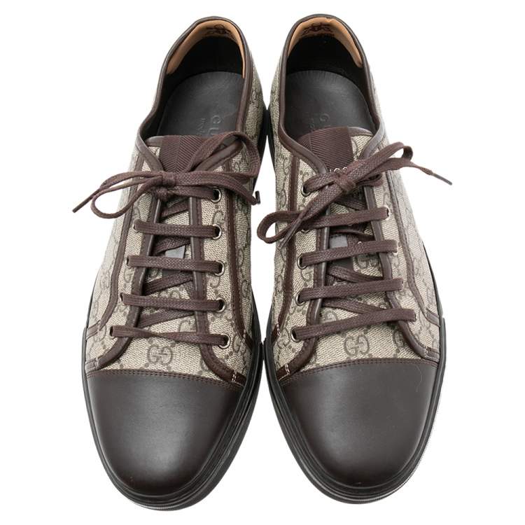 Pre Owned Gucci Brown GG Canvas and Leather Low-Top Sneakers Size 44