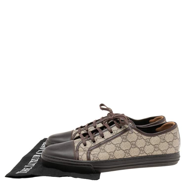 Pre Owned Gucci Brown GG Canvas and Leather Low-Top Sneakers Size 44