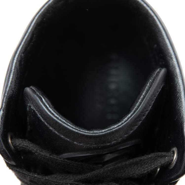 Pre Owned Gucci Black Guccissima Leather Web Detail High-Top Sneakers Size 41