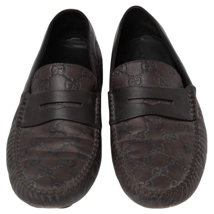 Pre Owned Gucci Brown Guccissima Leather Penny Loafers Size 42.5