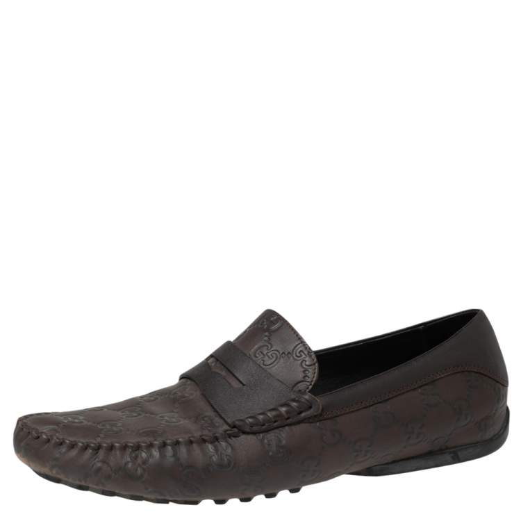 Pre Owned Gucci Brown Guccissima Leather Penny Loafers Size 42.5