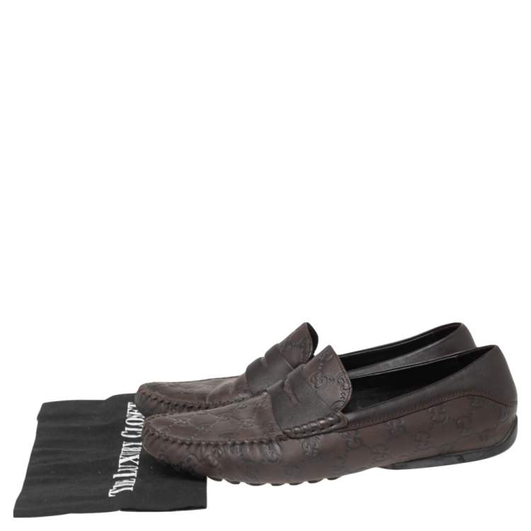 Pre Owned Gucci Brown Guccissima Leather Penny Loafers Size 42.5