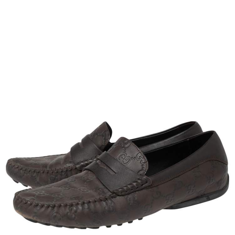 Pre Owned Gucci Brown Guccissima Leather Penny Loafers Size 42.5